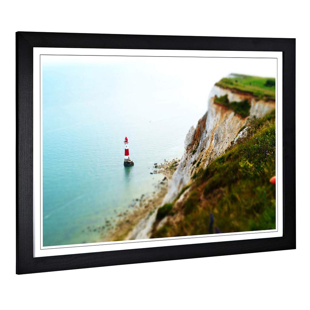 Big Box Art Framed Print of Seascape Coast Shore Cliffs Beach Lighthouse Design | Wall Art Picture | Home Decor for Kitchen, Living Room, Bedroom, Hallway, Black, A2 / 24.5x18 Inch / 62x45cm