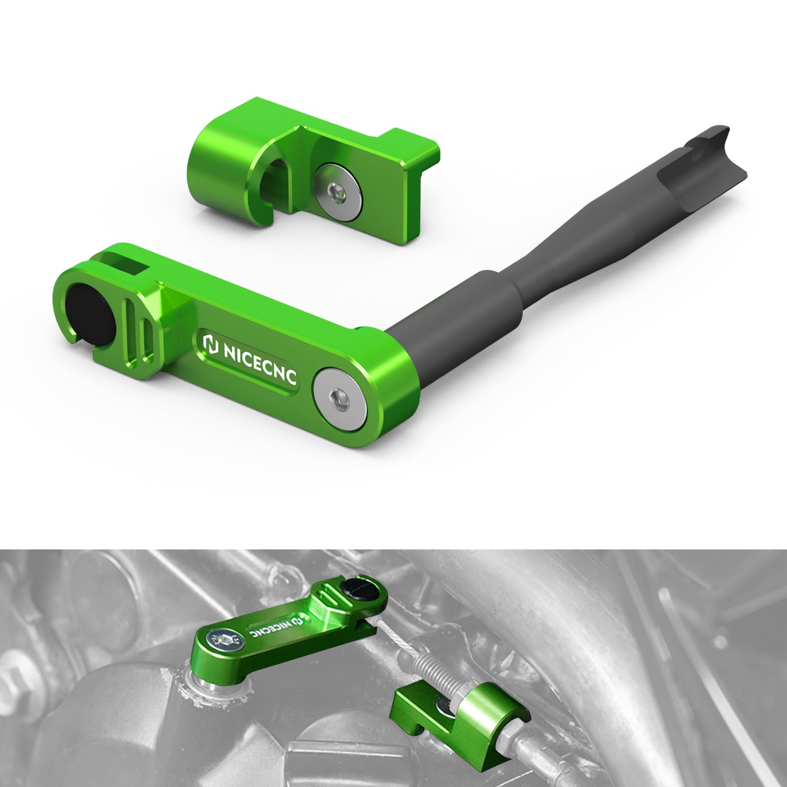 NICECNC Brazo de embrague de un solo dedo compatible con Kawasaki KLR650 2008-2024, aluminio, acero, nailon, anodizado, accesorios Klr 650, verde