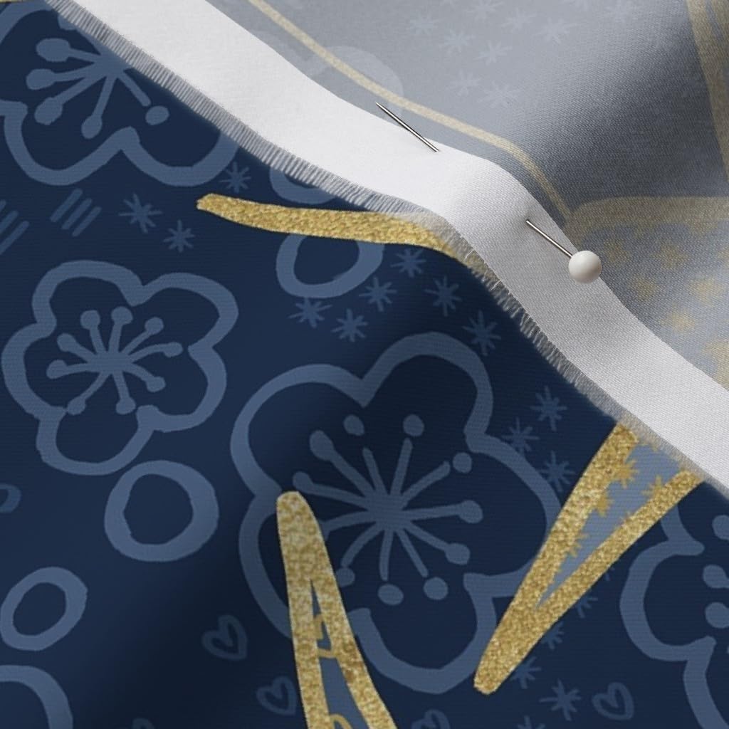 Spoonflower Fabric - Luck Cranes Origami Japanese Crane Peace Gold Cherry Blossom Japan Printed on Organic Cotton Sateen Fabric by The Yard - Sewing Quilting Apparel Home Decor