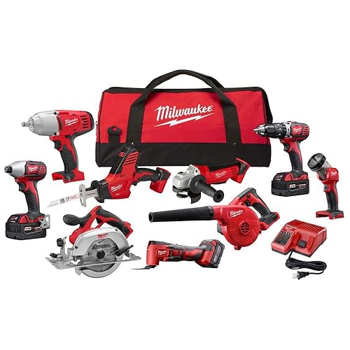 Kit de herramientas combinado inalámbrico de iones de litio de 18 voltios MILWAUKEE M18 (9 herramientas) con (3) baterías de 4,0 Ah, cargador y bolsa de herramientas