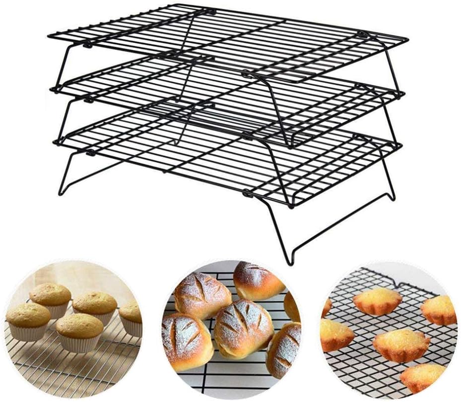 COLIBYOU 3-Tier Cooling Rack, Stackable Non-Stick Cross Grid Cookie Cooling Rack Baking Supplies for Bread Cake Biscuits and