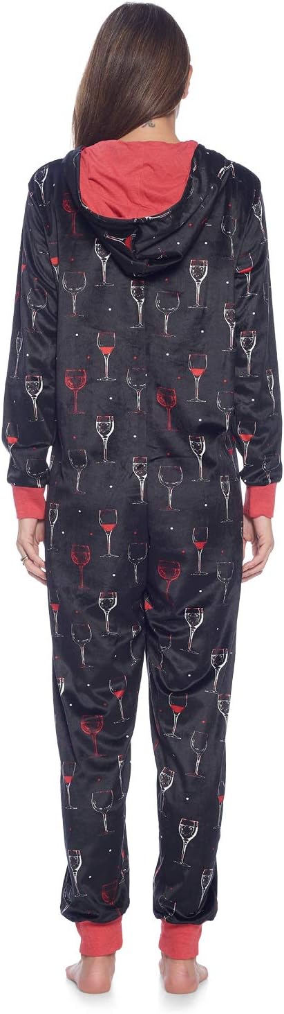 Ashford & Brooks Women's Fleece Hooded One Piece Pajama Union Jumpsuit