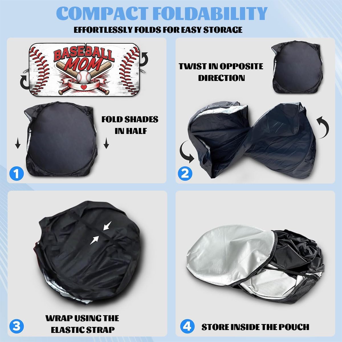Baseball Mom Car Windshield Sun Shade Baseball Bat Ball Sports Heart Heatshield Front Window Car Sun ​Shade Windshield Sun Shade Visor Protector for Car Sedan Truck SUV Accessories 59x31.5 Inch