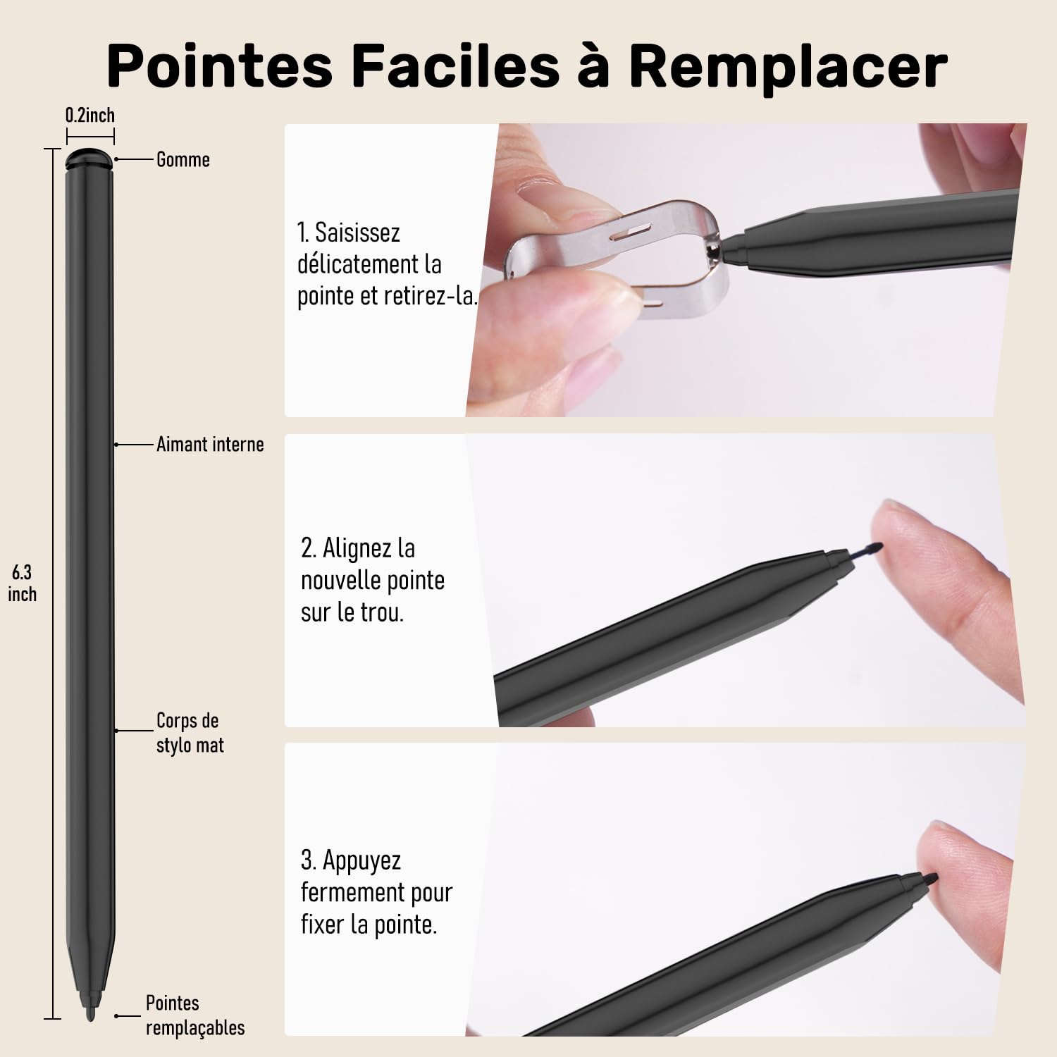 Stylet pour Remarkable 2, Stylo EMR avec Gomme, Niveau de Pression 4096, Rejet de la Paume & Adsorption Magnétique, Stylet Compatible Kindle Scribe/Remarkable 2/1