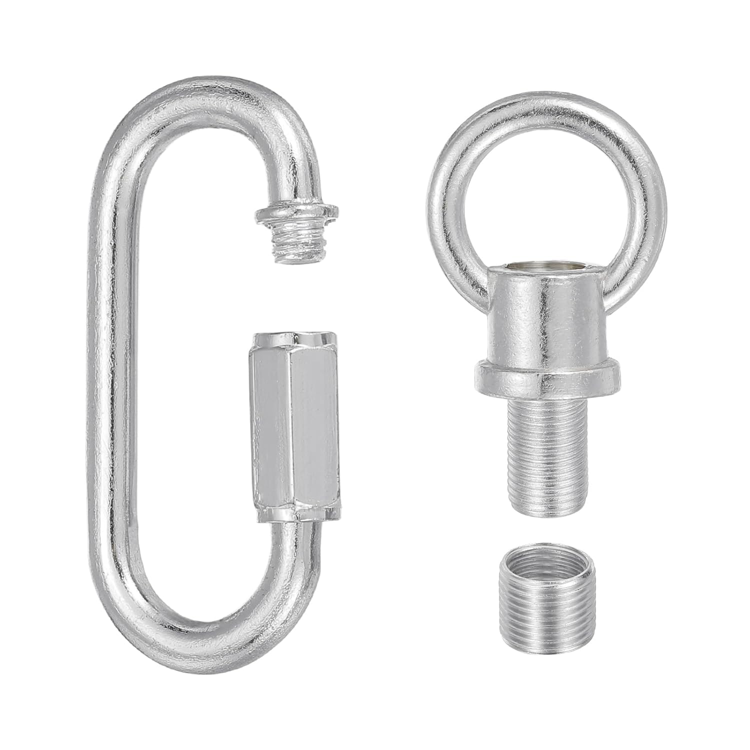 PATIKIL M10 Fine Thread Lamp Female Loop Holder with M12 Adapter Chain Quick Link, Lifting Eye Nut Hook Ring Structural Support to Chandelier, 132 lbs Load Silver Tone