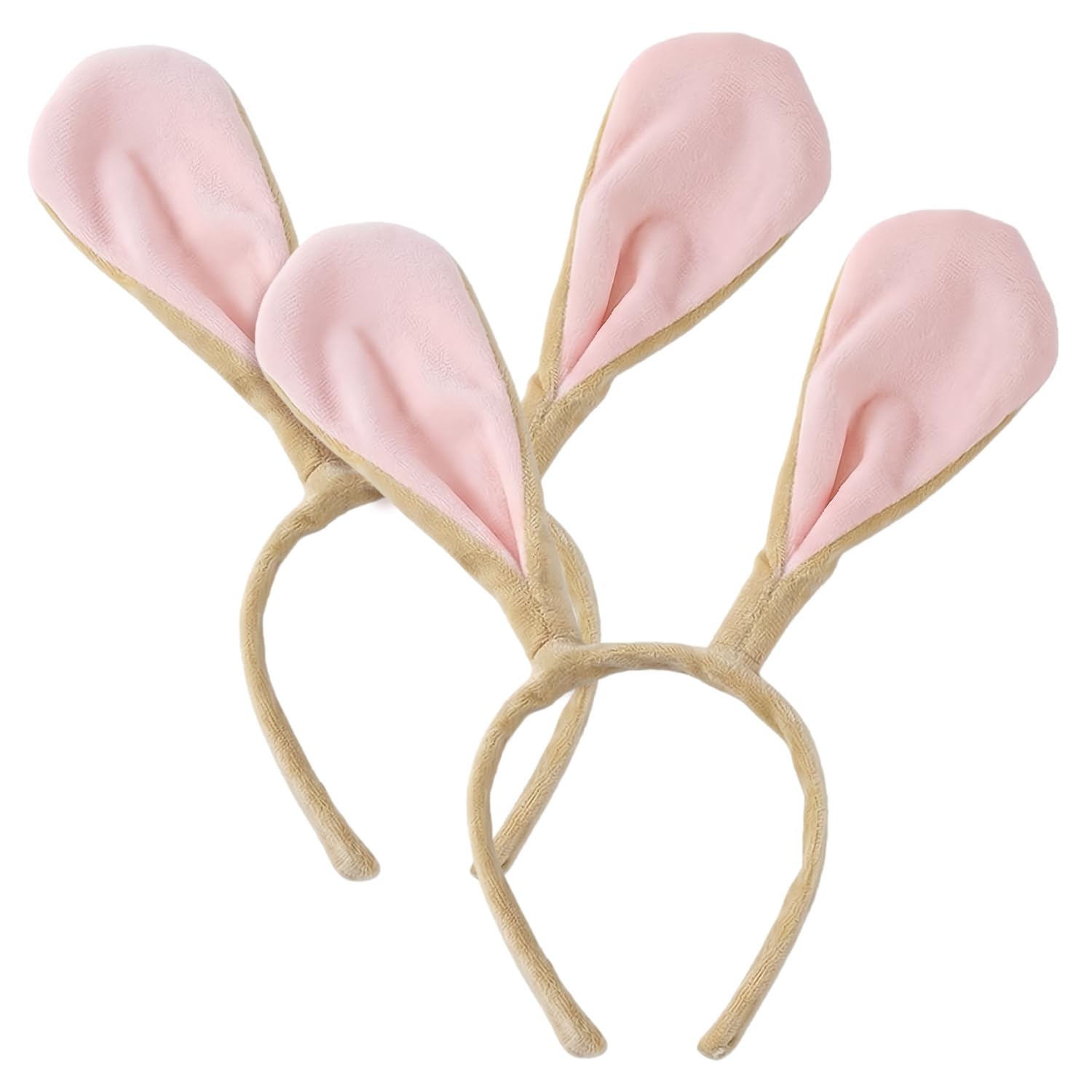 FIGCY 2-Pack Bunny Ear Headbands, Plush Headband in Camel Tone for Easter Costume, Bunny Ears Accessories for Carnival and Party