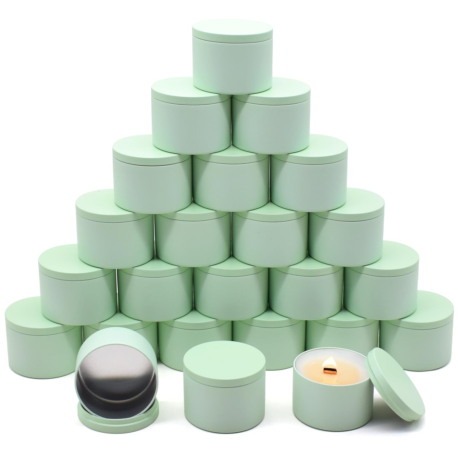 YJHSS Confezione da 24 barattoli per candele da 226,8 g, colore verde opaco di alta qualità, per realizzare candele, barattoli vuoti con coperchio, contenitori per candele da 226,8 g, per realizzare