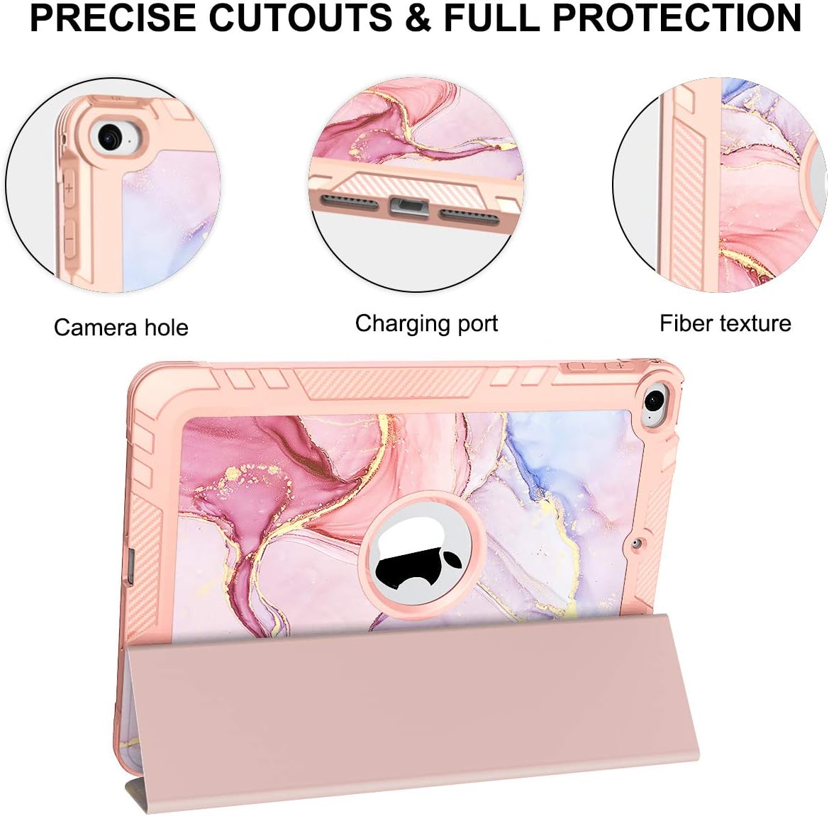 PIXIU Folio Case for iPad Mini 5th /4th Generation with Pencil Holder,Heavy Duty Trifold Stand PU Lleather Smart Cover with Auto Wake/Sleep Feature for iPad Mini 4/5 7.9 inch Purple Marble