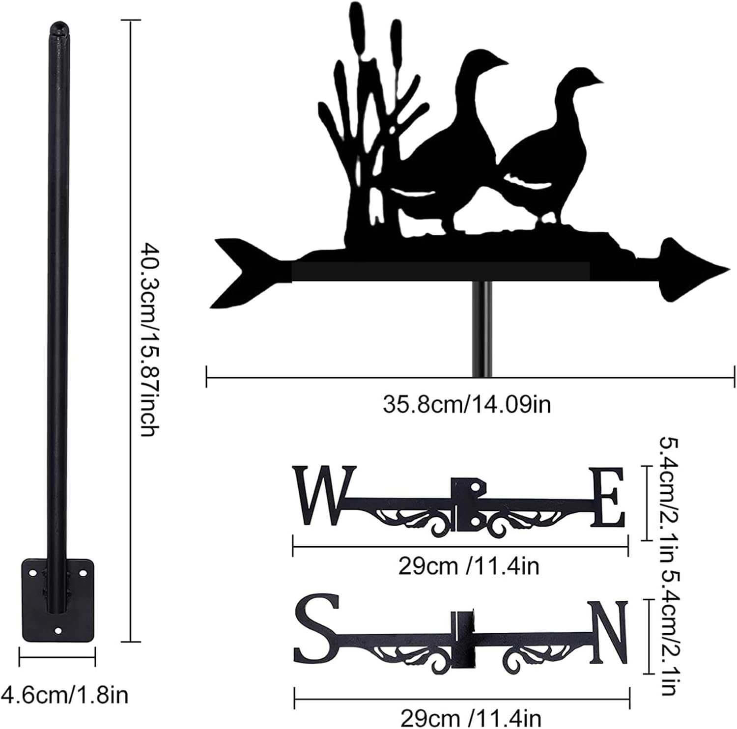 Weathervane in Garden & Outdoors Duck Goose Ornament Weathercock Wind Vane Direction Indicator for Outdoor Farm Mount Yard Roof Barns Decoration, Style B