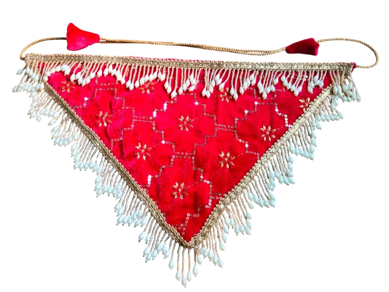 qualmet Beautiful Handmade Embellished Khoicha Dani Potli For Bride Wedding With Zipper Pocket | Ideal For Wedding/Vidai Rituals- Triangle in shape Style_46-picture-54