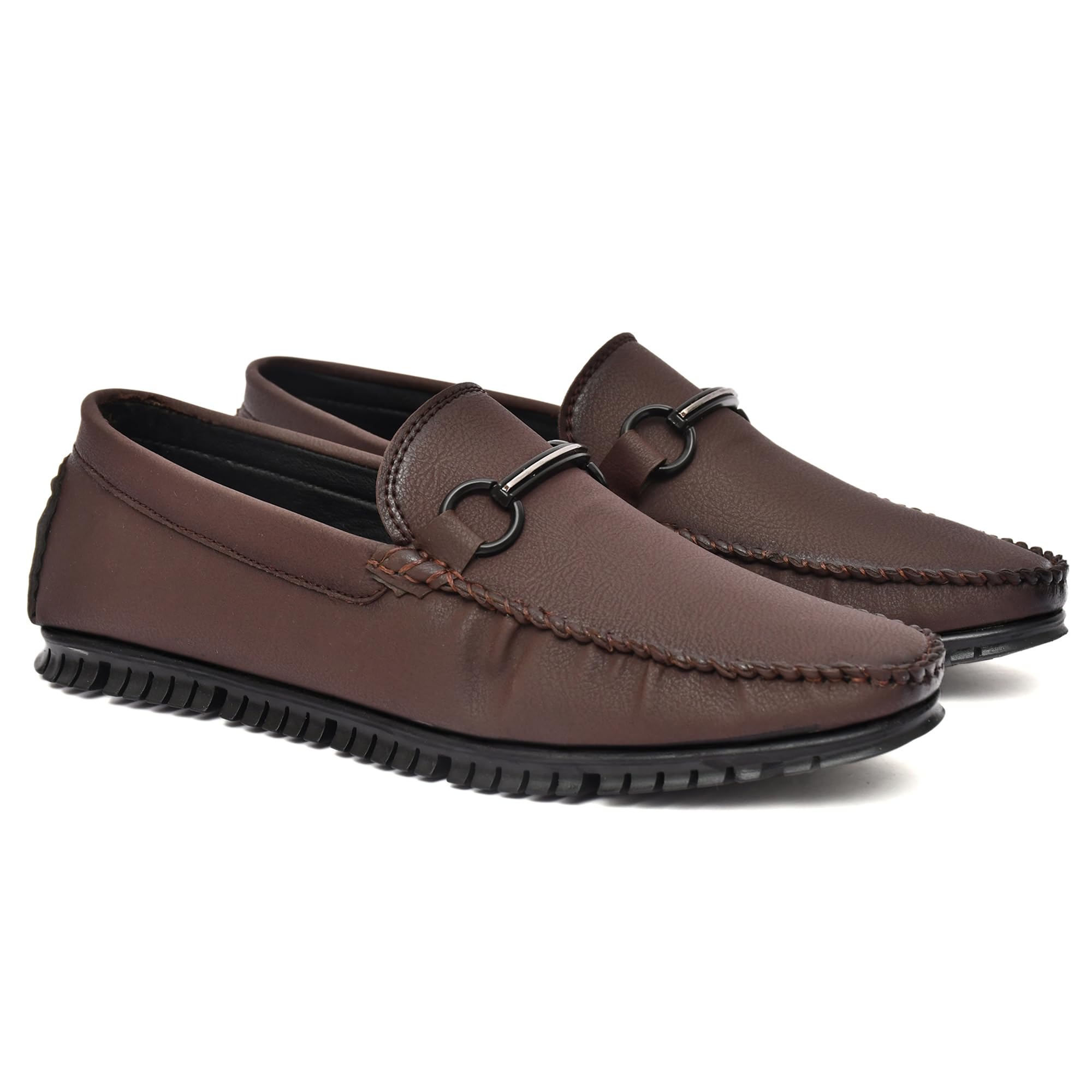 Men's Synthetic Leather Roman Loafers with Air-Mix Sole | Slip-On Moccasins Driving Shoes-image-37