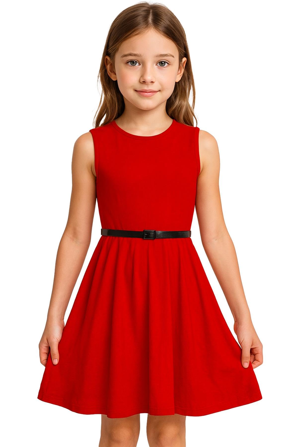 A2z 4 Kids Girls Red Plain Skater Dress Party Fashion Summer Dresses - New Skater Dress 11-2