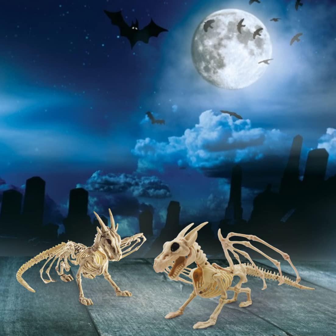 Snner Decoraciones de Halloween decoración de Esqueleto de dragón plástico Vidas alguacy Dragon Esqueleto de dragón de Miedo Adorno de Huesos de Animales.