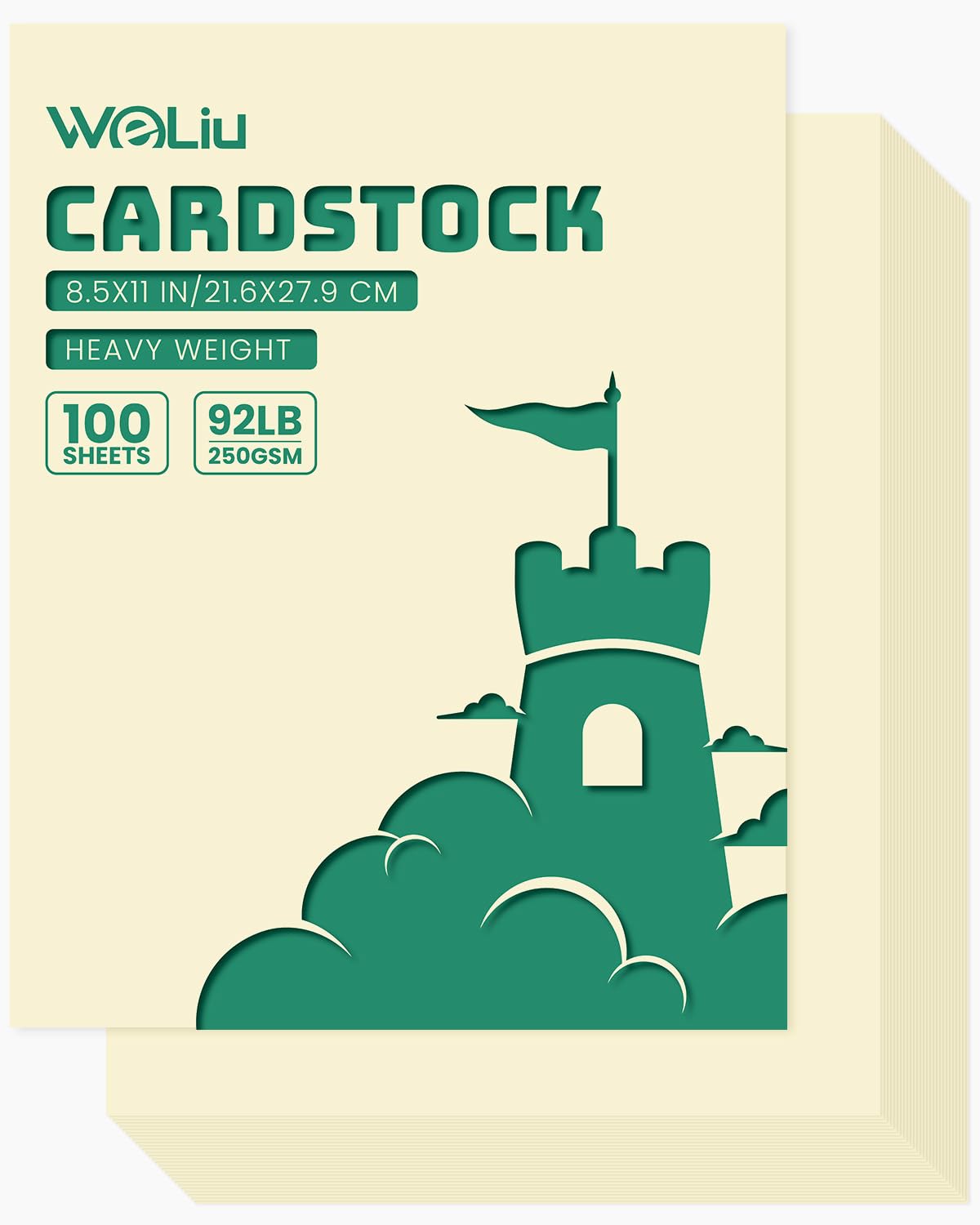 Cartulina color crema de 8.5 x 11 pulgadas, 100 hojas de papel de colores para invitaciones, tarjetas, certificados y manualidades (cubierta de 90 libras/250 g/m²)