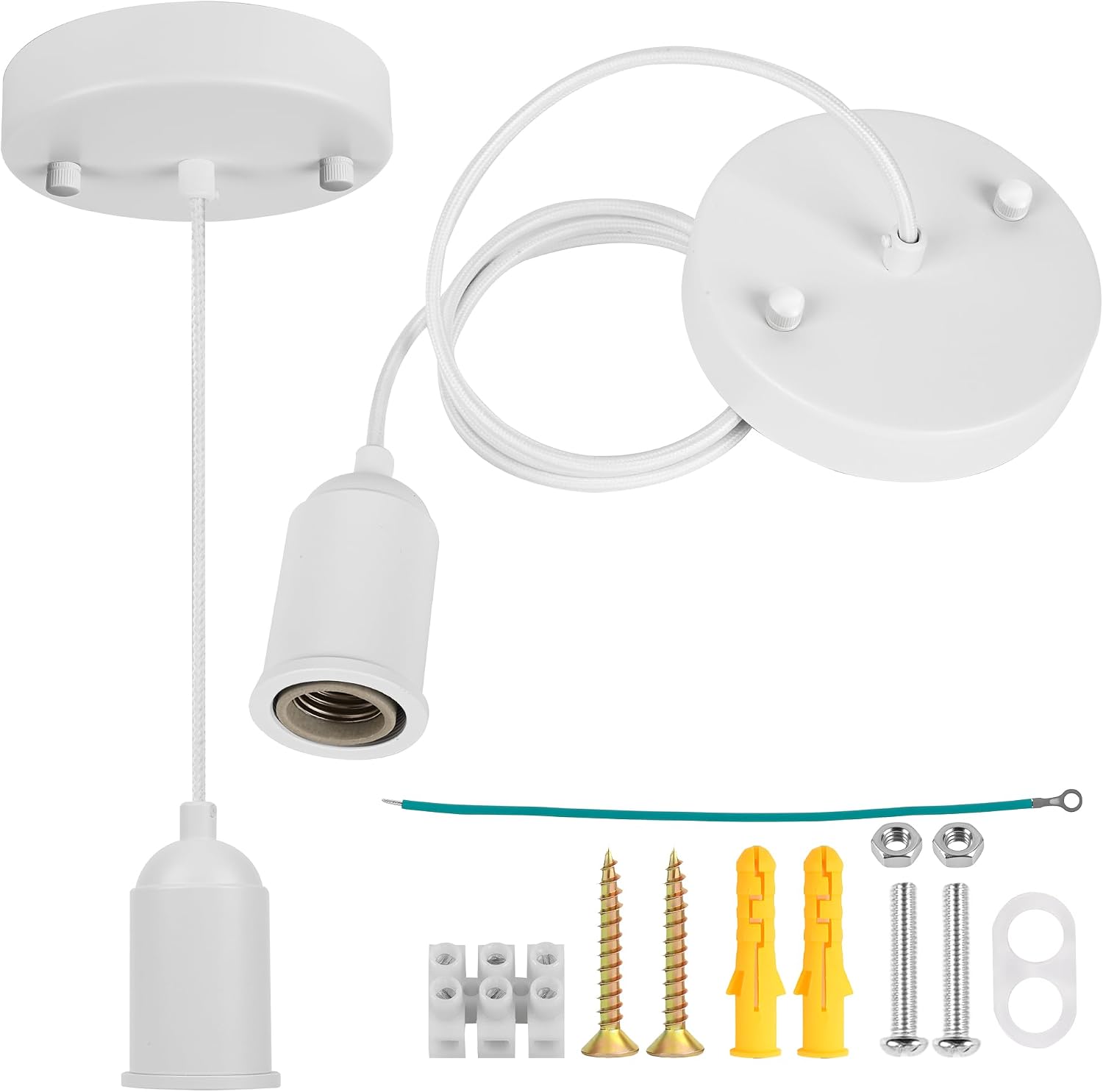 White Hardwire Mini Hanging Light Kit, Ceramic E26 Socket