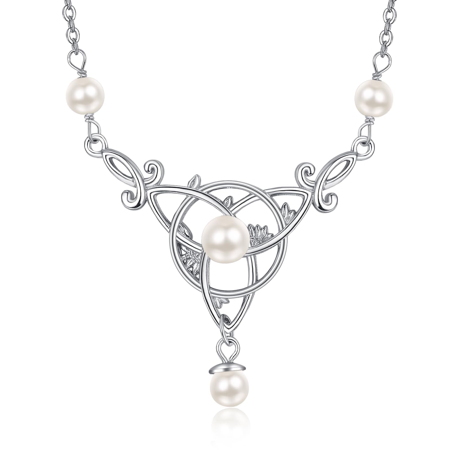 KINGWHYTE Süßwasserperlen Halskette für Frauen 925 Sterling Silber Keltische Knoten Claddagh Halskette Keltischer Schmuck Irische Geschenke für Frauen