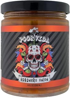 Poor Vida Habanero Onion Salsa 9oz - Texas Craft Spicy Salsa with Fire-Roasted Tomatoes, Caramelized Onions, Vegan Medium-High Heat