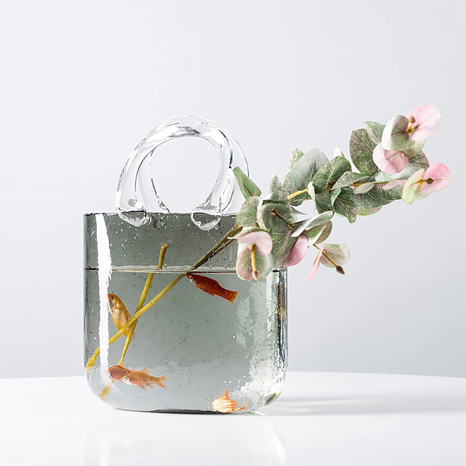 BQOQB Glass Bag Grey Vase Clear Purse Vases with Elegant