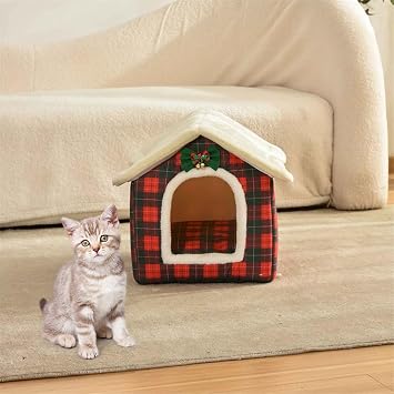 Christmas Cat Tent Cat Bed Cave (Pink, L (20.5 X 17 X 19.7 Inch))