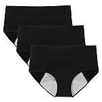 POKARLA High Absorbency Cotton Leakproof Period Underwear for Women, 3 Pack, Black