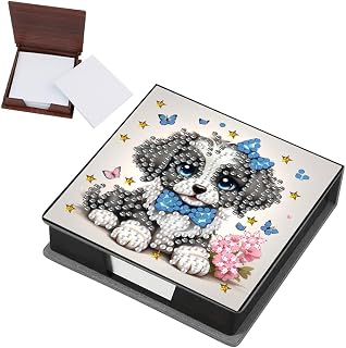 Sulunmo DIY Office Diamond Art Note Box, Reusable Message Paper Storage Box, Portable Study Holder Box for Office Study Woman Man Family (Dog)