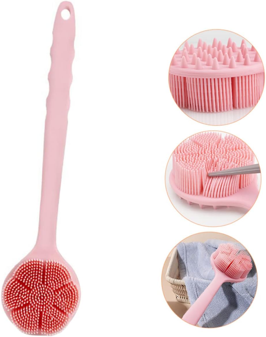 minkissy Long Handle Bath Brush Shower Brush Body Scrubber Exfoliating Back Scrubber Silicone Bathing Tool