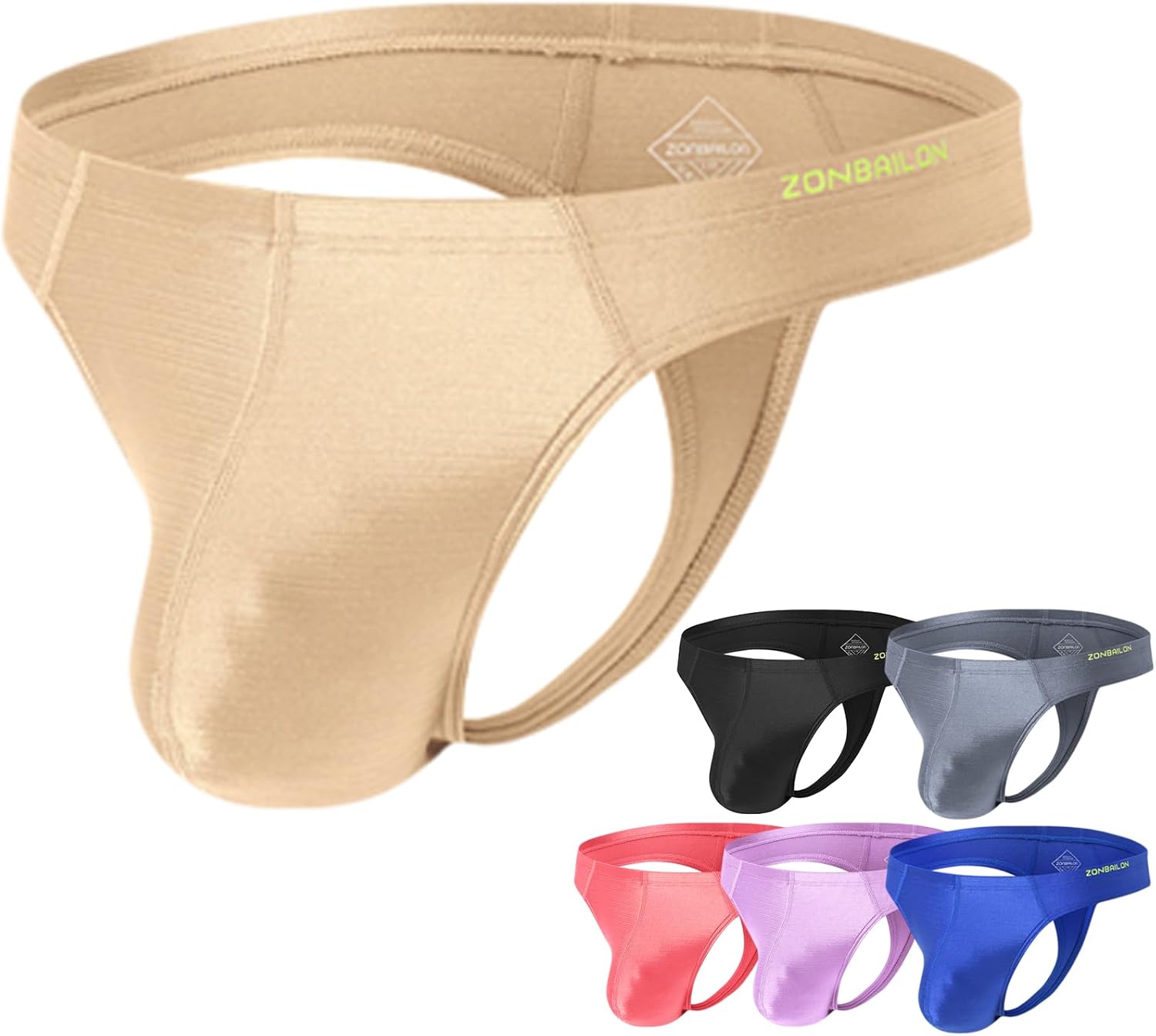 ZONBAILON Men's Thong Underwear G-Strings Silk Bikini Underwear Pouch Athletic Panties Pack M L XL 2XL