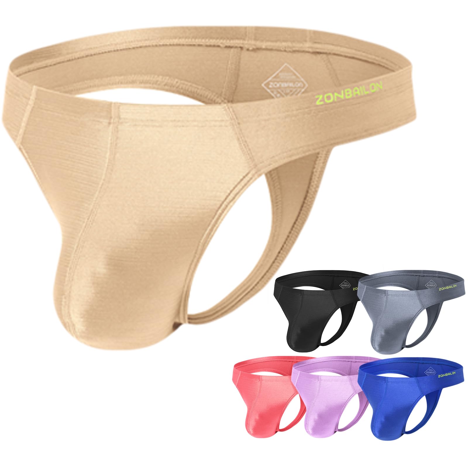 ZONBAILON Men's Thong Underwear G-Strings Silk Bikini Underwear Pouch Athletic Panties Pack M L XL 2XL