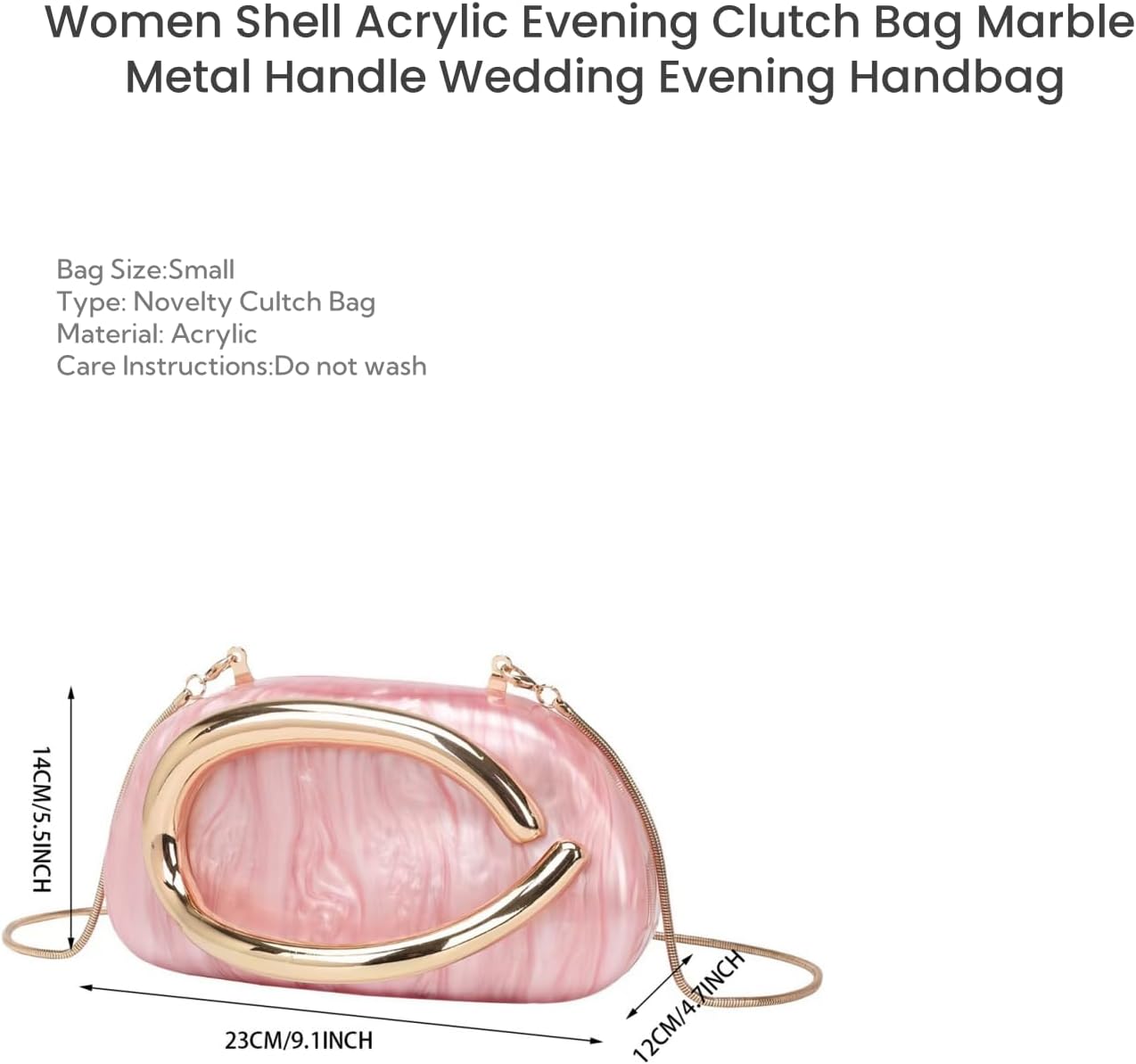 Women Cute Acrylic Evening Clutch Bag Marble Metal Handle Handbag Trendy Box Purse Hand-held Wedding Party Purse