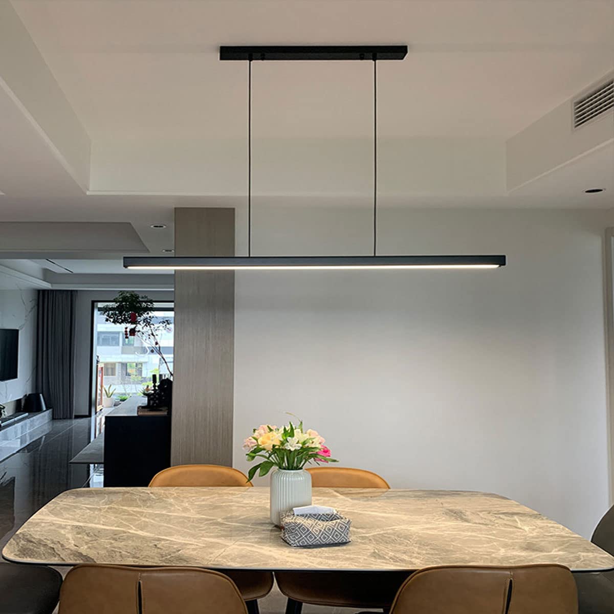 SENFAY Lámpara colgante LED Moderna Regulable, 80cm Iluminación colgante Negro con Control Remoto, 32W Lampara Colgante Isla Cocina Diseño lineal altura ajustable Para Comedor, Cocina, Oficina