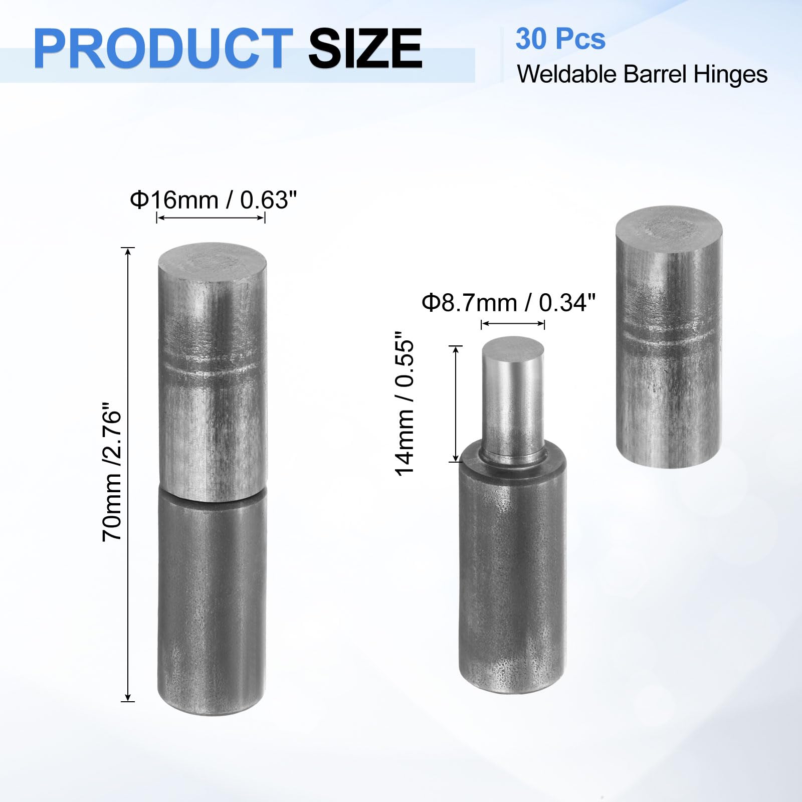 QUARKZMAN 30 Piezas De Bisagras De Barril Soldables 2-3/4" x 5/8" | De Acero Al Carbono, Para Puertas Pesadas Desmontables, Para Puertas Abatibles De Reja Metálica Pendiente De Remolque