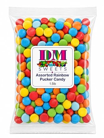 Assorted Rainbow Pucker Candy - 1.5 lbs of Fresh Delicious Sour Fruity Flavored Crunchy Candy. Perfect for Vending Machine Refills