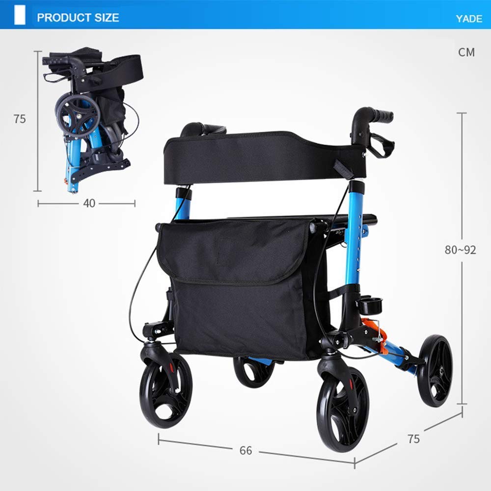 Andador, Rollator, Andador Ligero de Aluminio con Freno de Bucle, Plegable, para Transporte, para Adultos, con Altura Ajustable en Piernas y Brazos Es Muy Amable de tu Parte