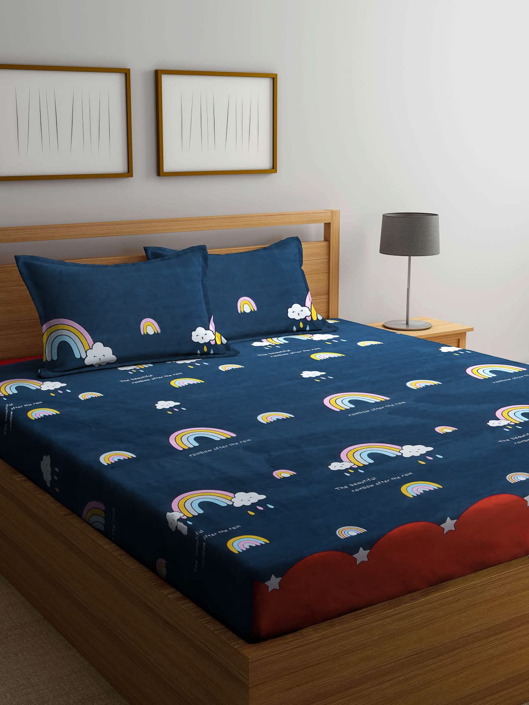 FABINALIV Cartoon Blue 210 TC Polycotton King Size Double Bedsheet with 2 Pillow Covers (FLBS-1063-Blue)-image-35