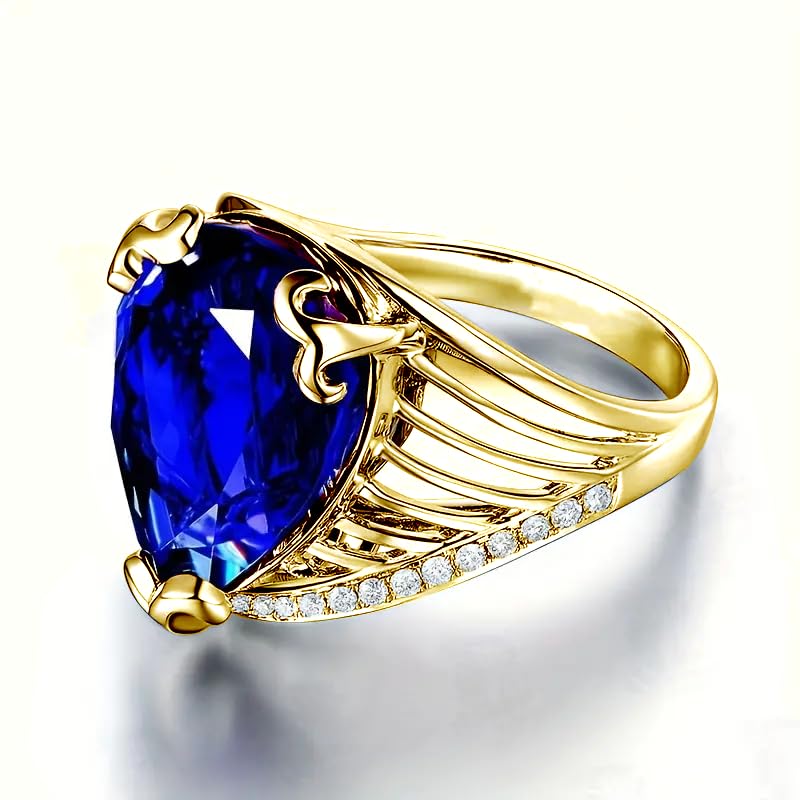 Sapphire Ring - 10K/14K/18K Solid Real Yellow Gold Men's Engagement/Promise Ring - Blue Sapphire - Size 4-183