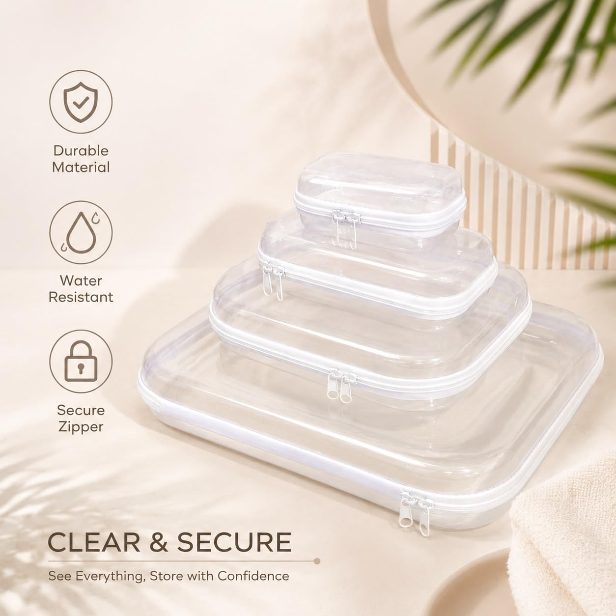 4 Piezas Beauty Case Rigido Trasparente con Dppie Cerniere | Custodia di Plastica Borsa Rigida Trasparente Portagomitoli Impermeabile per Cosmetici, Giocattoli e Articoli da Toeletta
