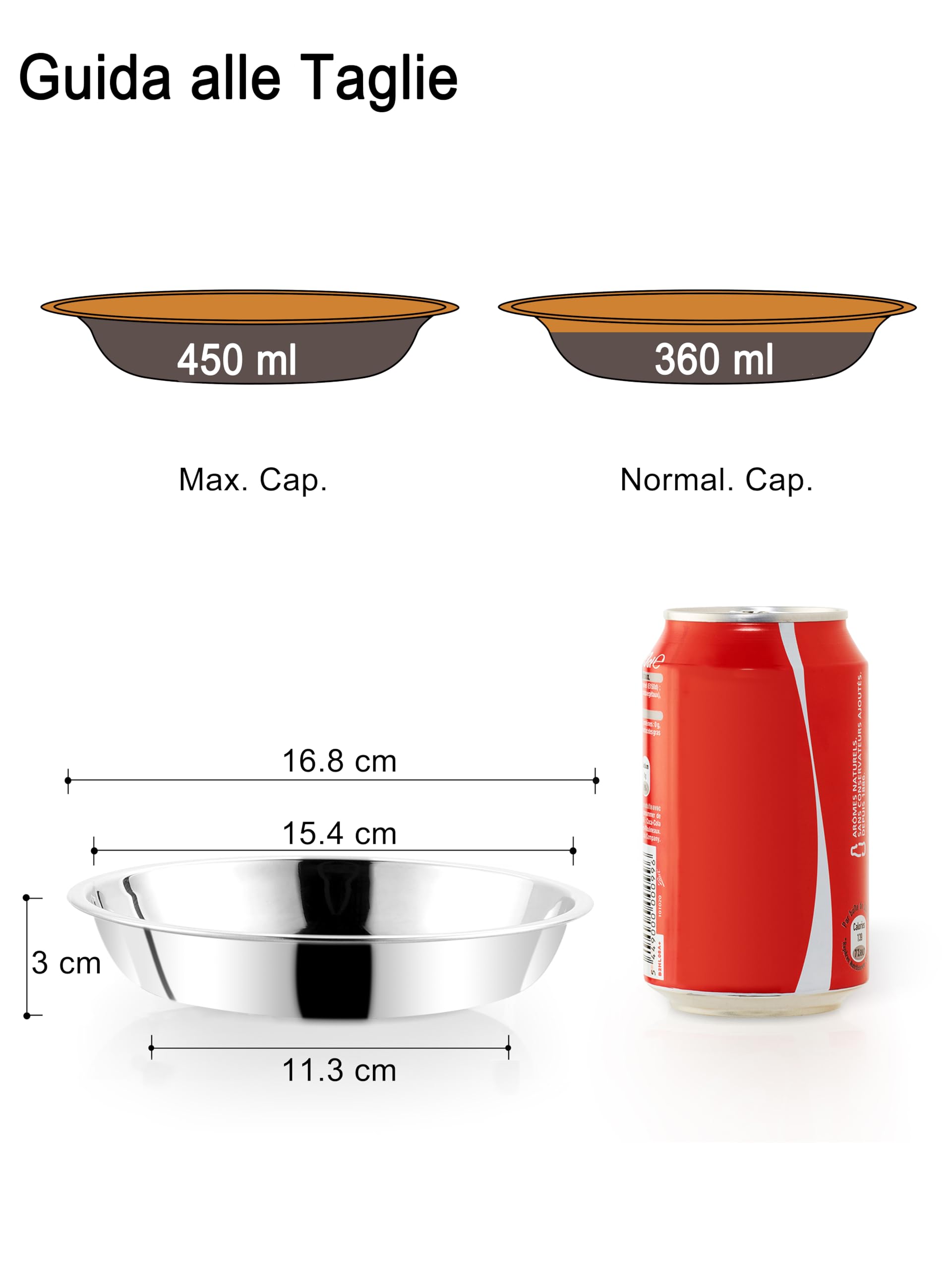 VENTION Ciotole per Gatti in Acciaio Inox Basic 450 ml, Ciotola di Cibo per Gatti Poco Profondi 16,8 cm, Set di 2 Ciotole di Sostituzione per Mangiatoie, Lavabili in Lavastoviglie