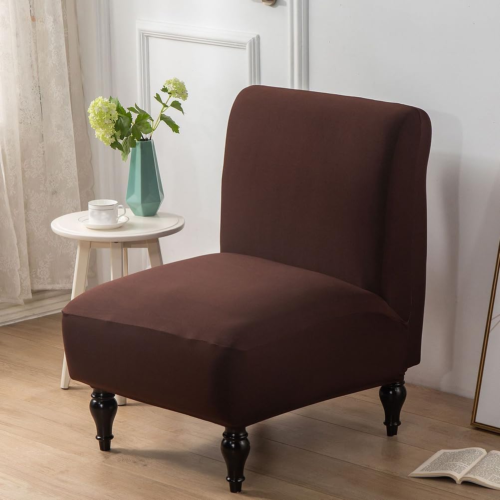 Coffee,Chair Cover*1, Luxury Armless Chair Cover Stretch Removable Accent Chair Cover Chair Slipcover Solid Color Furniture Protector for Living Dining Room Hotel Bedroom