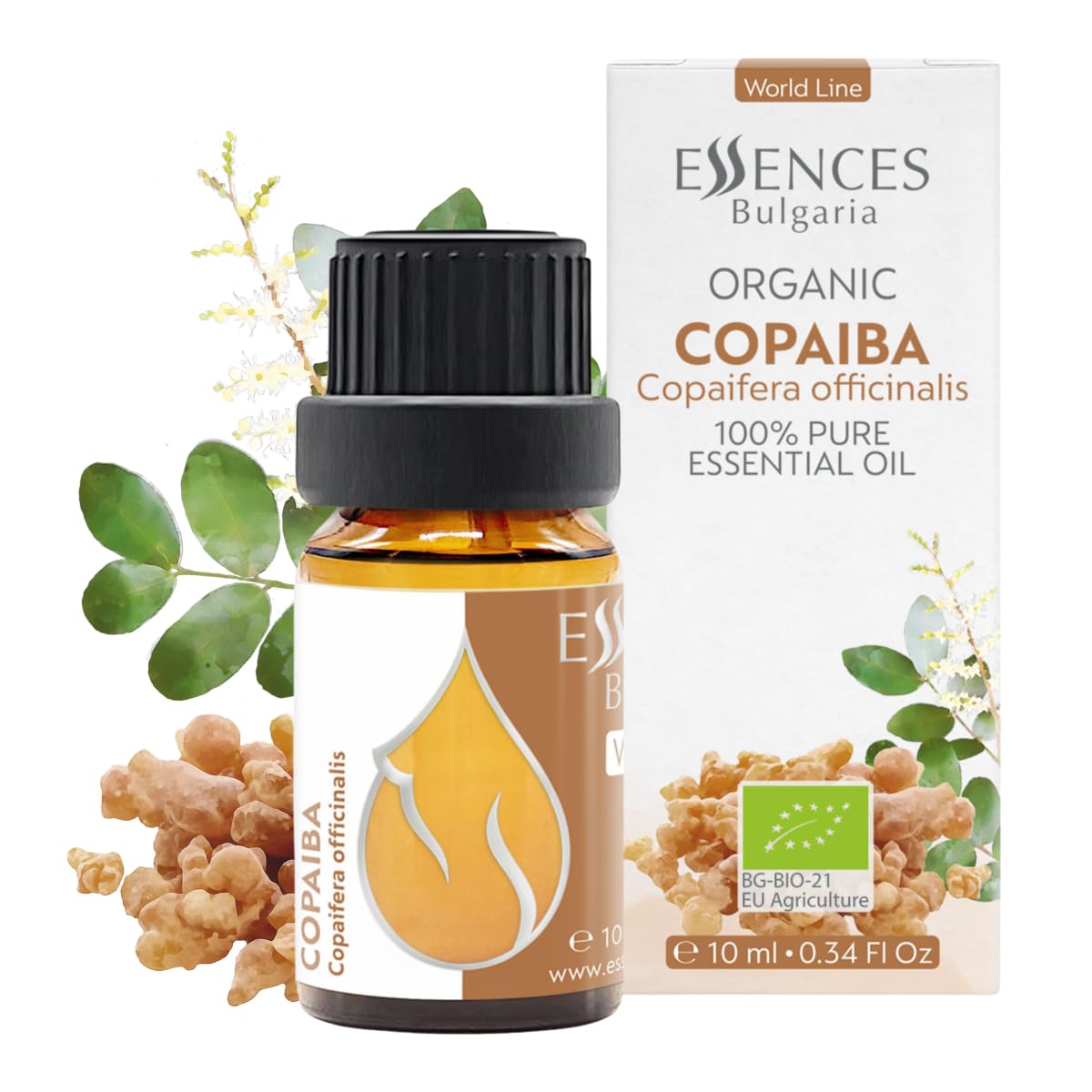 Essences Bulgaria Olio Essenziale di Copaiba Biologico 10 ml | Copaifera officinalis | 100% Puro e Naturale | Non Diluito | Grado Terapeutico | Aromaterapia | Cosmetici | Senza crudeltà | Non OGM