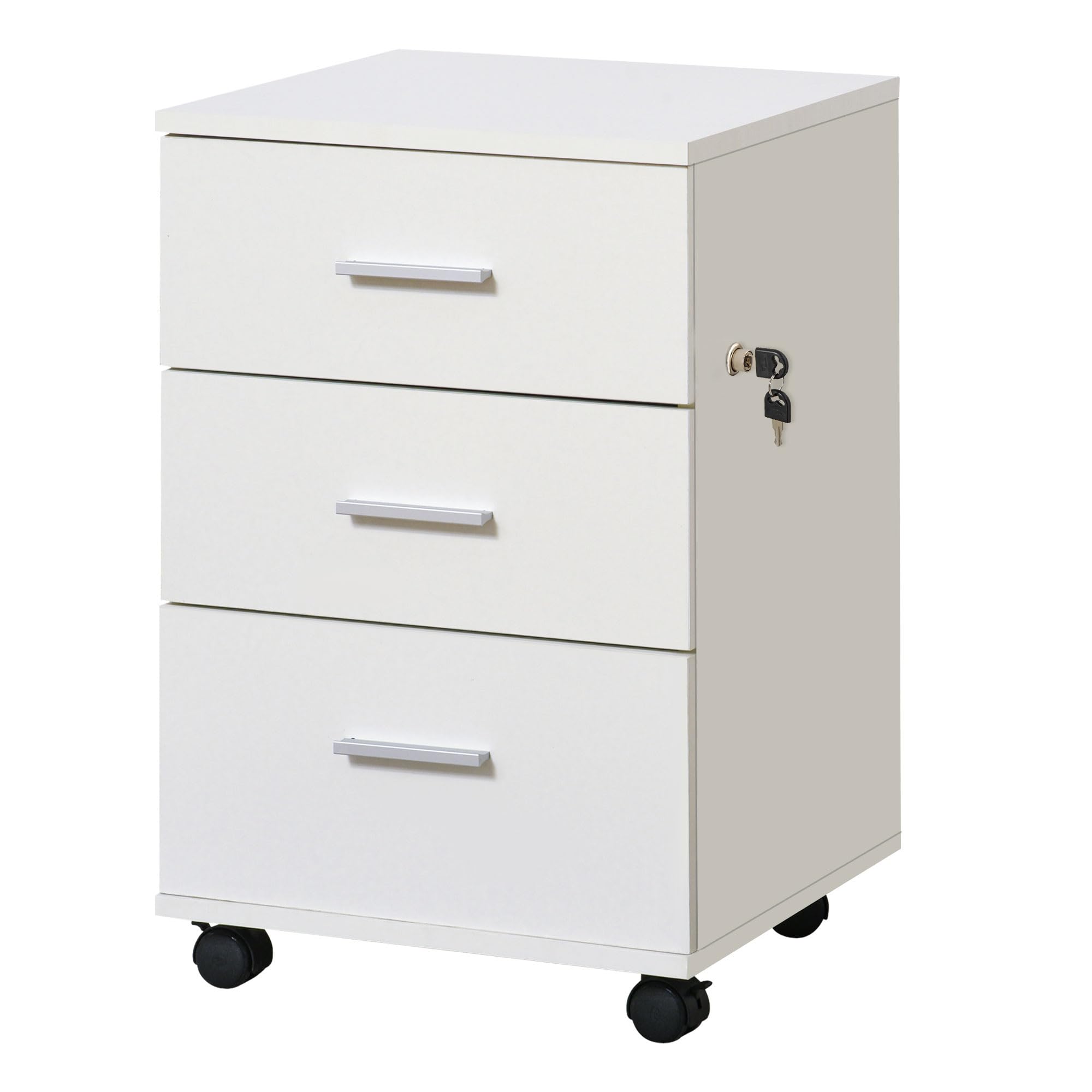 Vinsetto Cajonera de Escritorio con 3 Cajones, Cajonera de Oficina con Ruedas, Cerradura, 2 Llaves, Archivador Móvil, para Estudio, Salón, 40x40x61,​5 cm, Blanco