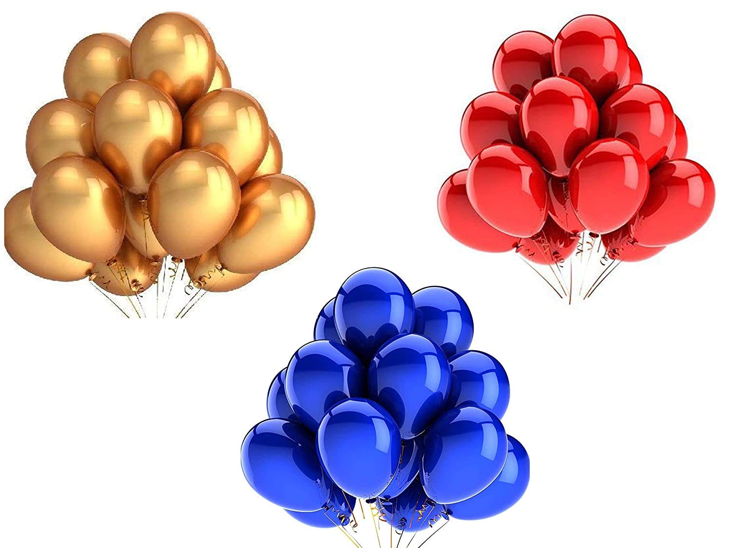 Made in India 12 inch HD Metallic Finish Balloons for Birthday/Anniversary Party Decoration (Red + Blue + Gold, Pack of 50)
