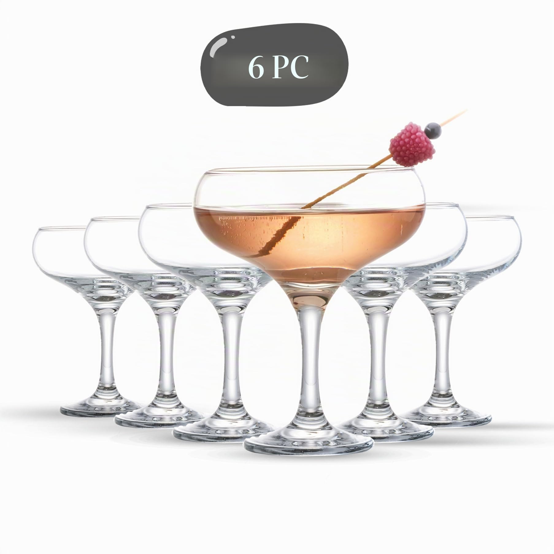 Juego de 6 Copas de Cóctel (9 oz/270 ml) - Martini Espresso, Margarita, Cupé Elegantes y Champagne - Cristalería de Tallo Largo