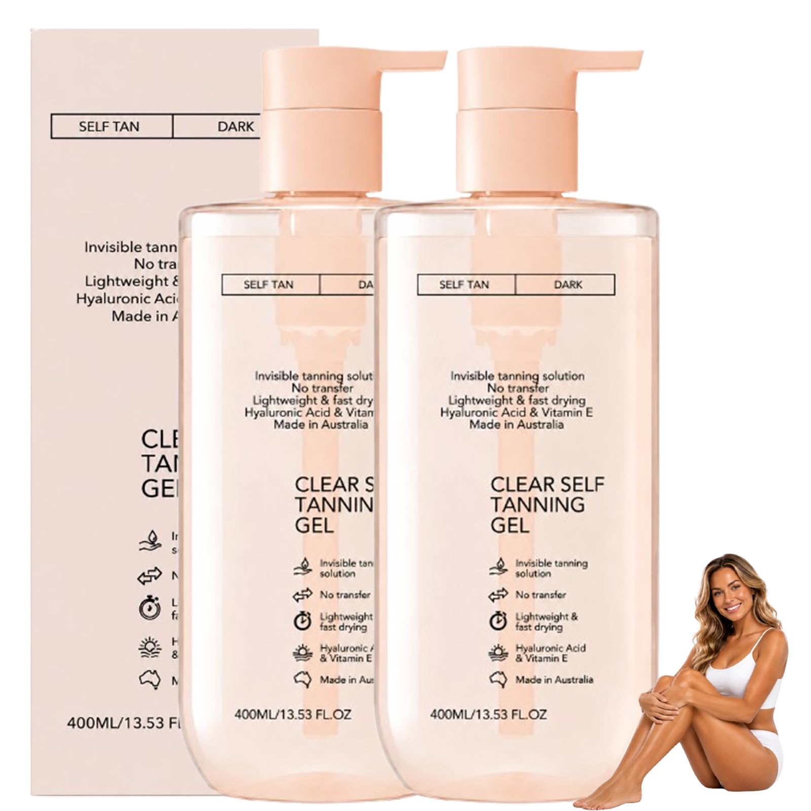 Clear Self Tanning Gel, Schnelles Selbstbräuner Gel Klar Natürlich Bräunung Streifenfrei Gesicht Körper Feucht Glow，2PCS