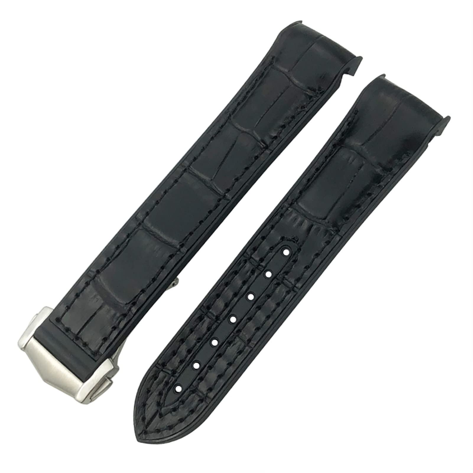 Czke Black Leather For Omega Planet Ocean Seamaster Diver 300 Pointed Clasp Silicone Watch Strap Rubber Nylon Leather Watchband 19 20Mm 22 21Mm Watchbands (Color : Size : 20Mm)