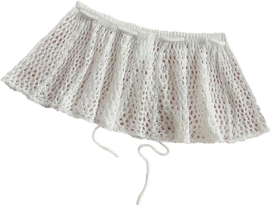 Summer Beach Cute Women's Solid Color Hollow-Out Knit Cover Up Sweater Skirt Set cover ups for swimwear