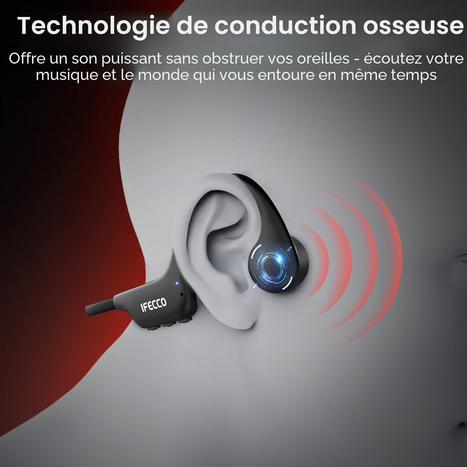 IFECCO Casque Conduction Osseuse Natation Bluetooth 6.0 (Noir) | IP68 Étanche Ecouteur Waterproof Écouteurs Ouverts sous l'eau avec MP3 8G pour Course à Pied, Cyclisme, Sport