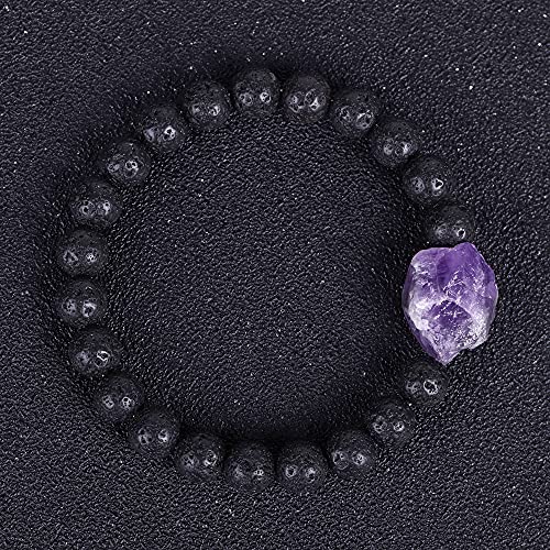 Image of 8MM Tiger Eye Stretch Bracelet 7 Chakra Beaded Bracelets Healing Lapis Lazuli Stone Charm Bracelets Frosted Black Agate Lava Stone Beads Chakra Crystal Energy Charm Bracelet-Lava Stone