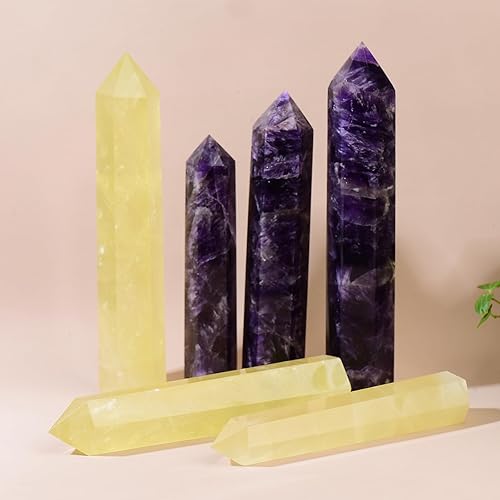 Miniatura 6 de WUYOUSHI Varita de cristal curativo de citrino natural grande de 5.11 a 5.9 pulgadas, torre de cristal natural, 6 chakras facetados, terapia de