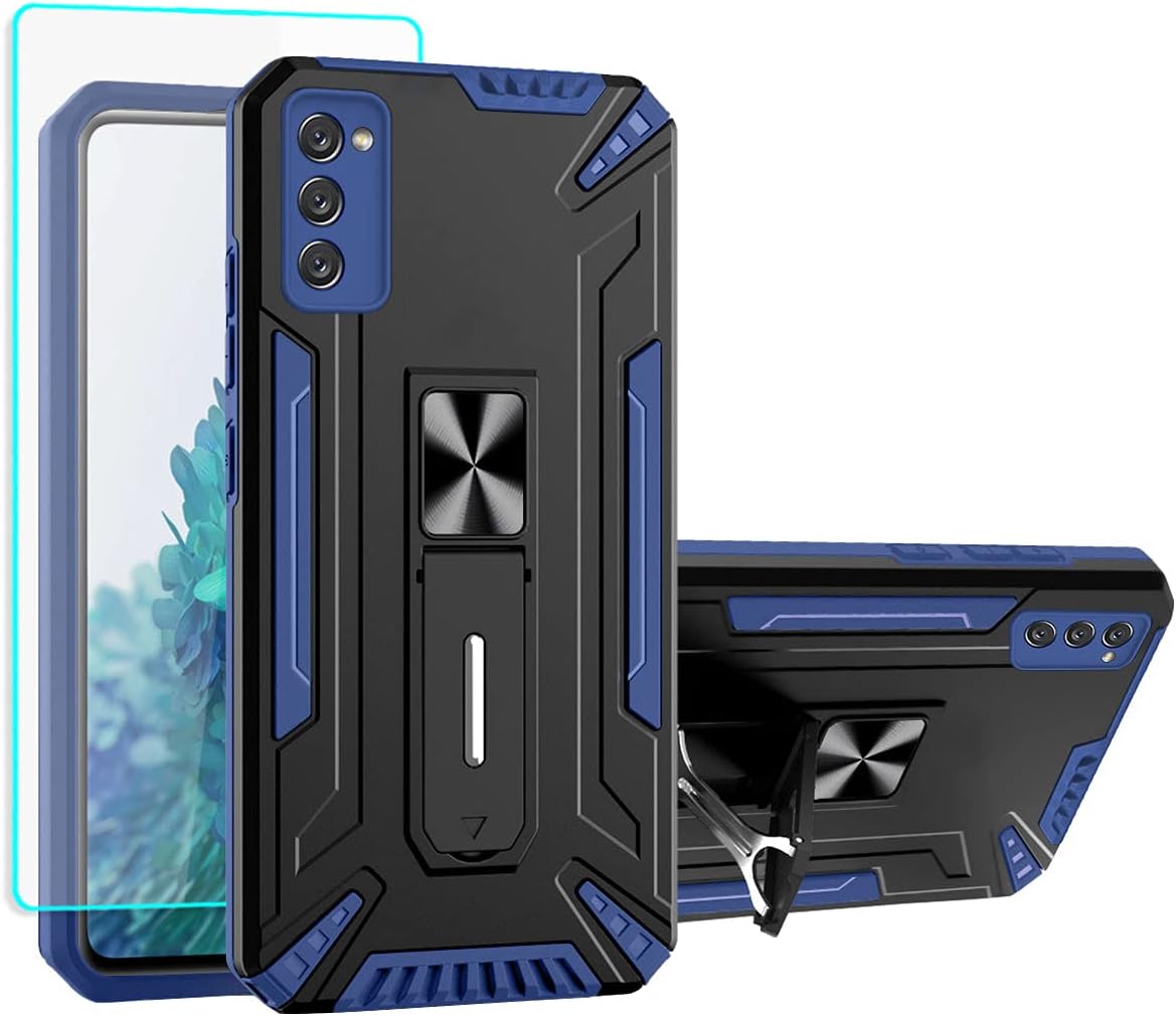 Samsung Galaxy S20 FE Case, Samsung S20 FE 5G Case, with HD Screen Protector, [Military Grade] Ring Hard PC Soft TPU Shockproof Protective Cases for Samsung Galaxy S20 FE (Blue)