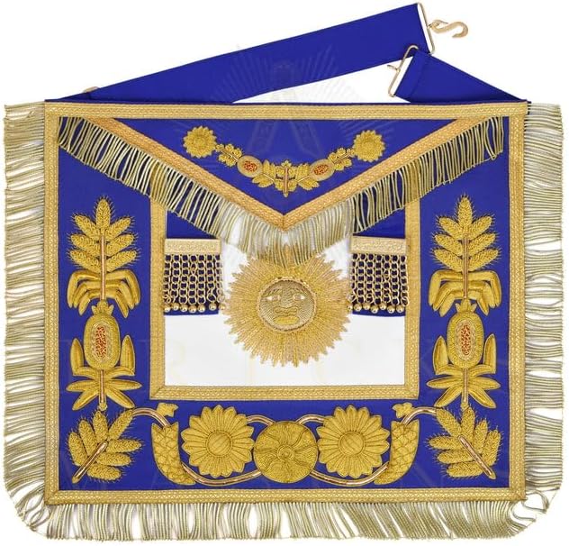 Bricks Masons Past Grand Master Blue Lodge Apron - Quality A++ Gold Hand Embroidery & Blue